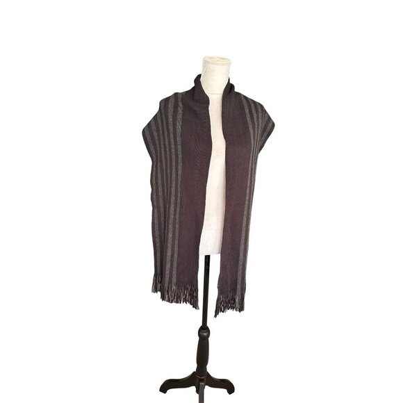 Stylish Unisex Wool & Acrylic Striped Scarf With Fringe Ends - Picture 6 of 11